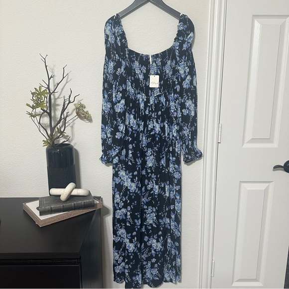 NWT Free People Jaymes Floral Print Square Neck Long Sleeves Midi Dress - Picture 13 of 14